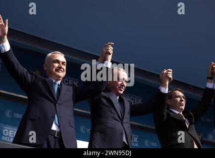 Le président turc Recep Tayyip Erdogan prononce un discours lors d'un rassemblement public tenu dans la province d'Aydn, le président turc Recep Tayyip Erdogan prononce un discours lors d'un rassemblement public tenu dans la province d'Aydn, en Turquie, le 29 février 2024. Photo de la présidence turque apaimages Istanbul Istanbul Turquie 290224 Turkey TPO 004 Copyright : xapaimagesxTurkishxpresidencyxxapaimagesx Banque D'Images