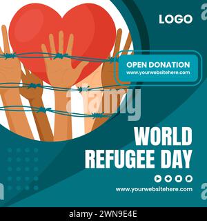 Refugee Day social Media illustration Flat Cartoon Hand Drawn Templates fond Illustration de Vecteur