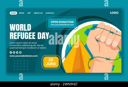 Refugee Day social Media Landing page Cartoon Hand Drawn Templates illustration de fond Illustration de Vecteur