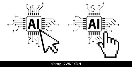 Pictogramme IA d'intelligence artificielle. Technologie liée à l'intelligence artificielle, les ordinateurs et les systèmes qui sont intelligents, graphiques de robot. VEC Banque D'Images