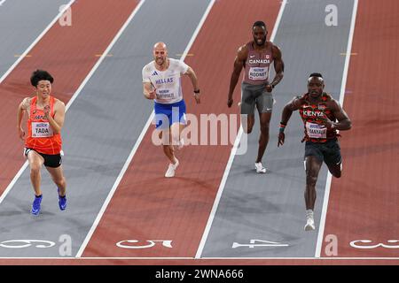 Glasgow, écosse, 01 mars 202, Ferdinand Omanyala (KEN, 60 mètres) lors des Championnats du monde d'athlétisme 2024 à l'Emirates Arena de Glasgow le vendredi 1er mars 2024. (Photo : Pat Scaasi | mi News) crédit : MI News & Sport /Alamy Live News Banque D'Images