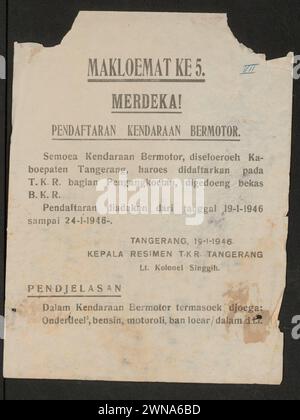 Propagande de guerre indonésienne : Makloemat Ke-5. Merdeka ! Banque D'Images