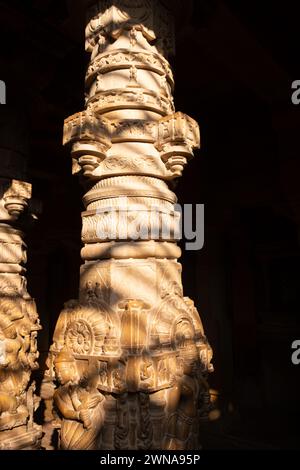 Détail de belles sculptures aux temples Jaisalmer Fort Jain, Inde Banque D'Images