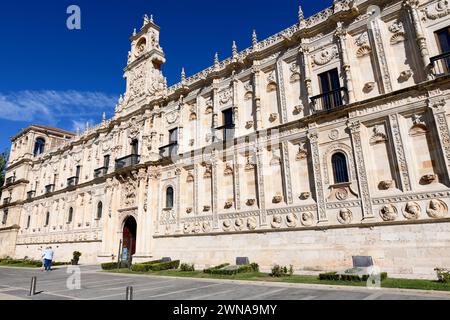 Hostal de San Marcos (16-18ème siècle). Façade Renaissance (plateresque). Leon, Castilla y Leon, Espagne. Banque D'Images