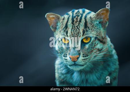 Photographie de portrait de chat pêcheur - Prionailurus viverrinus - un chat sauvage de taille moyenne de l'Asie du Sud et du Sud-est. Banque D'Images