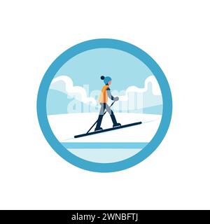 Icône plate de station de ski. Illustration vectorielle du skieur dans le casque et les lunettes de ski sur snowboard. Illustration de Vecteur