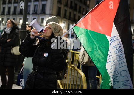 Madrid, Espagne. 01 mars 2024. Des dizaines de personnes protestent lors de la manifestation contre l'invasion de la Palestine, le 1er marzo 2024 à Madrid, Espagne. (Photo par Oscar Gonzalez/Sipa USA) (photo par Oscar Gonzalez/Sipa USA) crédit : Sipa USA/Alamy Live News Banque D'Images