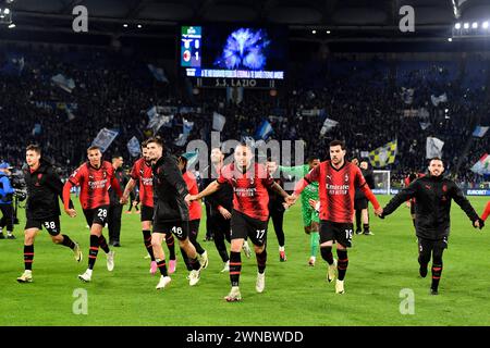 Rome, Italie. 01 mars 2024. Les joueurs de Milan célèbrent à la fin de la Serie A match de football entre le SS Lazio et l'AC Milan au stade Olimpico à Rome (Italie), le 1er mars 2024. Crédit : Insidefoto di andrea staccioli/Alamy Live News Banque D'Images