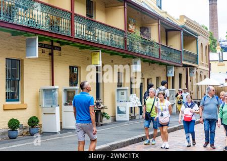 La région des Rocks Sydney, la colonie coloniale et l'architecture, les bâtiments classés au patrimoine dans Playfair Street abritent maintenant de petites boutiques et des magasins d'art, Nouvelle-Galles du Sud Banque D'Images