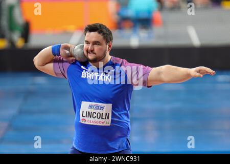 Glasgow, Royaume-Uni. 01 mars 2024. Emirates Arena, Glasgow, Écosse - vendredi 1er mars : Scott LINCOLN (Grande-Bretagne et Irlande du Nord - GBR) en finale du tir lors des Championnats du monde d'athlétisme en salle Glasgow 2024 à Emirates Arena le vendredi 1er mars 2024 (Claire Jeffrey/SPP) crédit : SPP Sport Press photo. /Alamy Live News Banque D'Images