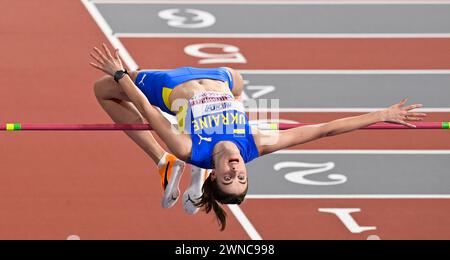 Glasgow Écosse :1–2024 : Yaroslava MAHUCHIKH de l'UKR EN saut en hauteur à l'Emirates Arena pour les Championnats du monde d'athlétisme en salle Glasgow 24 UK. Crédit : PATRICK ANTHONISZ/Alamy Live News Banque D'Images