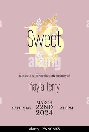 Célébrez avec style, invitation d'anniversaire fleurie Banque D'Images