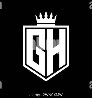 GH lettre logo monogramme gras bouclier forme géométrique avec contour de couronne modèle de conception de style noir et blanc Banque D'Images