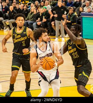 Février 29 2024 San Francisco CA, États-Unis L'attaquant Gonzaga Anton Watson (22) tire le ballon lors du match de basket-ball masculin de la NCAA entre les Gonzaga Bulldogs et les San Francisco dons. Gonzaga a battu San Francisco 86-68 au Chase Center San Francisco Calif. Thurman James/CSM Banque D'Images