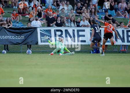 Brisbane, Australie. 02 mars 2024. Brisbane, Australie, 2 mars 2024 : Tameka Yallop (13 Brisbane) marque le premier but pour Brisbane lors du match de Liberty A League entre Brisbane Roar et Melbourne City FC à Perry Park (Promediapix/SPP) crédit : SPP Sport Press photo. /Alamy Live News Banque D'Images