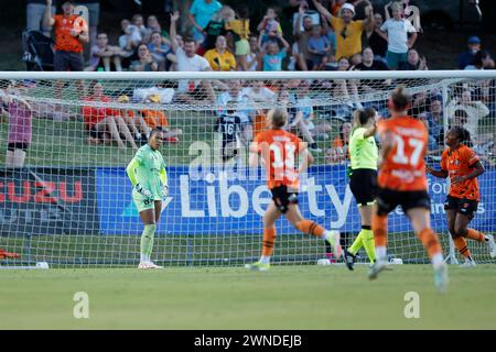 Brisbane, Australie. 02 mars 2024. Brisbane, Australie, 2 mars 2024 : Sharn Freier (11 Brisbane) marque le deuxième but pour Brisbane lors du match de Liberty A League entre Brisbane Roar et Melbourne City FC à Perry Park (Promediapix/SPP) crédit : SPP Sport Press photo. /Alamy Live News Banque D'Images