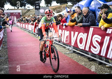 Sienne, Italie. 02 mars 2024. L'italienne Elisa Longo Borghini de Lidl-Trek photographiée au départ de la course d'élite féminine de la course cycliste d'une journée (137 km) au départ et à destination de Sienne, Italie, samedi 02 mars 2024. BELGA PHOTO BERT GOYVAERTS crédit : Belga News Agency/Alamy Live News Banque D'Images