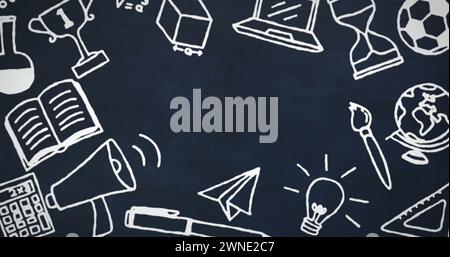 Image numérique de plusieurs icônes de concept d'école sur fond bleu Banque D'Images