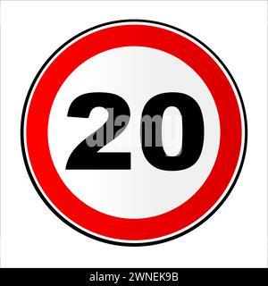 Un grand trafic rouge rond affichant une limite de vitesse de 20 MPH Banque D'Images