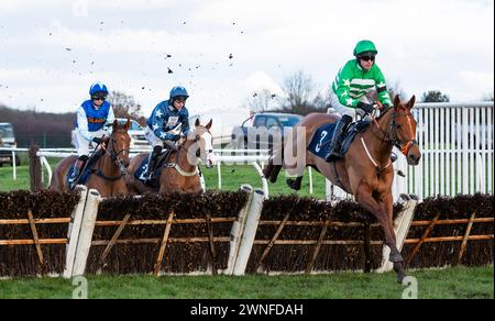 Sunday Soldier et jockey Richie McLernon remportent le Get the Inside Track avec Raceday-Ready.com Mares's handicap Hurdle pour les entraîneurs David Killahena & Graeme McPherson et les propriétaires 4 Left Footers & A Blewnose Banque D'Images