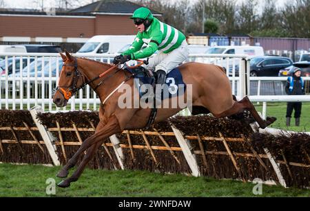 Sunday Soldier et jockey Richie McLernon remportent le Get the Inside Track avec Raceday-Ready.com Mares's handicap Hurdle pour les entraîneurs David Killahena & Graeme McPherson et les propriétaires 4 Left Footers & A Blewnose Banque D'Images