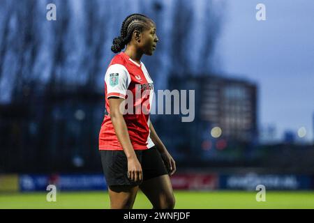 Rotterdam, pays-Bas. 02 mars 2024. Rotterdam - Celainy Obispo of Feyenoord V1 lors du match opposant Feyenoord V1 contre Excelsior V1 à Nieuw Varkenoord le 2 mars 2024 à Rotterdam, pays-Bas. Crédit : Box to Box Pictures/Alamy Live News Banque D'Images