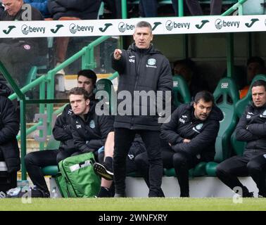 Édimbourg, Royaume-Uni. 02 mars 2024. Scottish Premiership - Hibernian FC v Ross County FC 02/03/2024 Hibs' Head Coach, Nick Montgomery, dans le rôle d'Hibernian face au Ross County en Scottish Premiership au Easter Road Stadium, Édimbourg, Royaume-Uni crédit : Ian Jacobs/Alamy Live News Banque D'Images