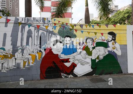 Caracas, Venezuela - mai 06, 2014 - design dans mur de rue avec Hugo Chaves, Nicolas Maduro, Simon Bolivar, Ernesto Che Guevara, e Fidel Castro pla Banque D'Images