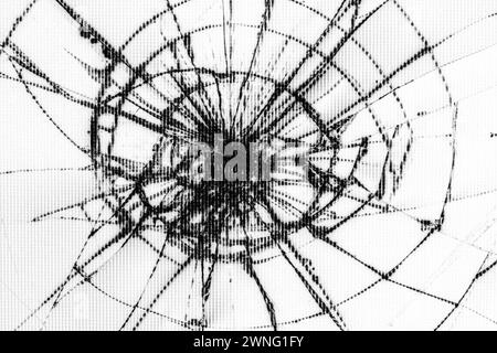 Traces de bosses et de fissures sur un écran LCD blanc cassé, moniteur d'ordinateur ou TV photo noir et blanc Banque D'Images