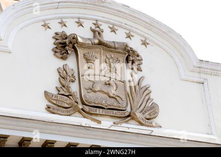 Blason vénézuélien en façade du Capitole, Caracas, Venezuela Banque D'Images