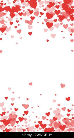 Valentine coeurs, voler, tomber, flotter. Coeurs rouges dispersés sur fond blanc. Adorable illustration vectorielle de coeurs de Saint-Valentin. Illustration de Vecteur