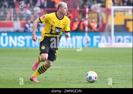 Berlin, Allemagne. 02 mars 2024. 2 mars 2024 : Julian Ryerson (26) de Borussia Dortmund pendant le match Bundesliga - 1. FC Union Berlin contre Borussia Dortmund - an Der Alten Foersterei. Berlin, Allemagne. (Ryan Sleiman /SPP) crédit : photo de presse SPP Sport. /Alamy Live News Banque D'Images