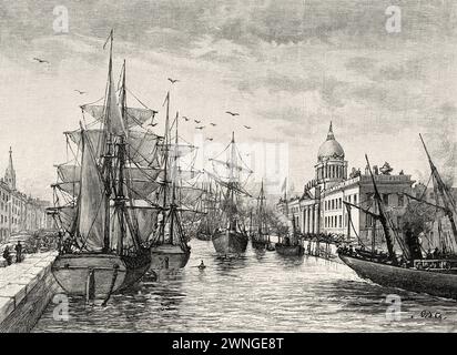 Customs House and Liberty Hall, River Liffey, Dublin, République d'Irlande. Europe. Trois mois en Irlande de Miss Marie Anne de Bovet (1855 - 1935) Limerick et la Clare Coast 1889, le Tour du monde 1890 Banque D'Images