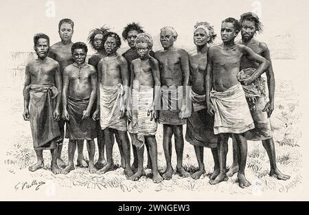 Natifs de l'île Fidji, Océanie. Voyage aux îles Fidji 1889 par Gerrit Verschuur (1840-1906) le Tour du monde 1890 Banque D'Images