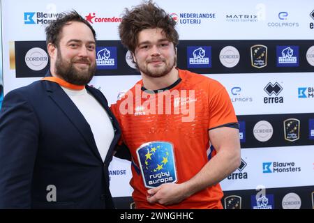 AMSTERDAM, PAYS-BAS - MARS 02 : joueur le plus précieux Wolf van Dijk joueur d'Agronomia Rugby (PT) lors du Championshi international de Rugby Europe Banque D'Images