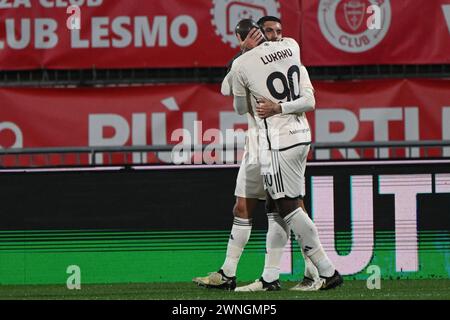 Lorenzo Pellegrini de l'AS Roma célébrant après un but lors du match de football italien Serie A entre l'AC Monza et l'Inter AC Roma le 2 mars 2024 au stade U-Power de Monza, en Italie. Photo Tiziano Ballabio crédit : Tiziano Ballabio/Alamy Live News Banque D'Images