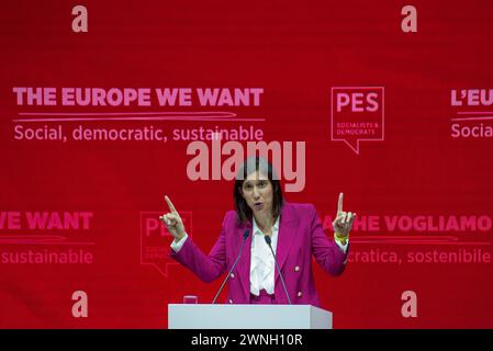 Rome, Italie. 02 mars 2024. Elly Schlein intervient lors du congrès électoral du Parti socialiste européen (PSE) à Rome. Crédit : SOPA images Limited/Alamy Live News Banque D'Images