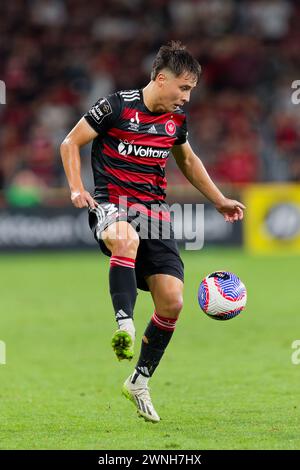 Sydney, Australie. 02 mars 2024. Aidan Simmons des Wanderers contrôle le ballon lors du match A-League Men Rd19 entre les Wanderers et le Sydney FC au CommBank Stadium le 2 mars 2024 à Sydney, Australie crédit : IOIO IMAGES/Alamy Live News Banque D'Images