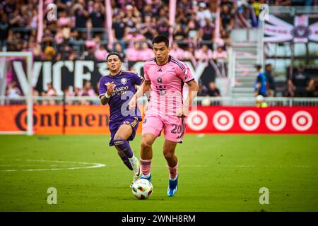 Fort Lauderdale, Floride, États-Unis. 2 mars 2024. 20 - Diego Gomez Inter Miami pendant le match Orlando City SC vs Inter Miami CF au CHASE Stadium en Floride, USA. Credit:Yaroslav Sabitov/YES Market Media/Alamy Live News. Banque D'Images