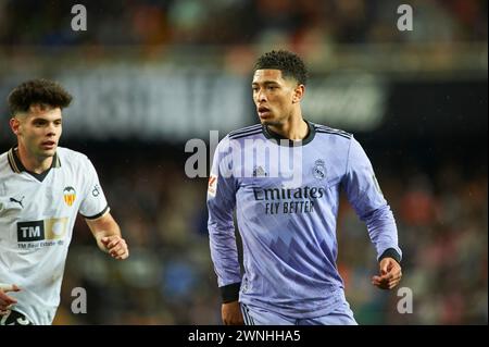 Jude Bellingham du Real Madrid en action lors de la Liga EA Sport saison régulière Round 27 le 2 mars 2024 au stade Mestalla (Valencia, la Liga E Banque D'Images