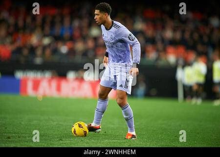 Jude Bellingham du Real Madrid en action lors de la Liga EA Sport saison régulière Round 27 le 2 mars 2024 au stade Mestalla (Valencia, la Liga E Banque D'Images