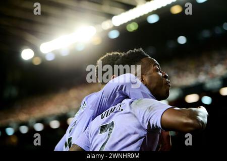 Vini jr Vinicius Jose Paixao de Oliveira Junior du Real Madrid, Jude Bellingham du Real Madrid célèbrent le but en action lors de la Liga EA Sport Re Banque D'Images