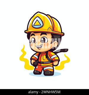 Garçon de pompier de dessin animé mignon. Illustration vectorielle isolée sur fond blanc. Illustration de Vecteur