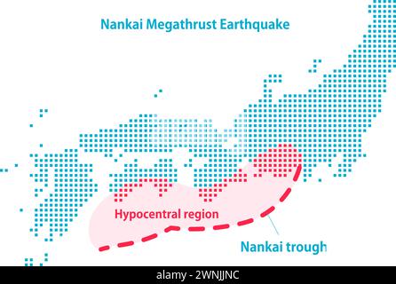 Carte de la région hypocentrale du tremblement de terre de Nankai. Illustration de Vecteur