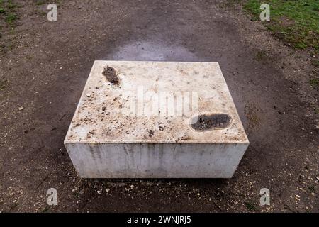 La statue de Bruce Lee a mystérieusement disparu du City Park Zrinjevac à Mostar, Bosnie-Herzégovine, le 3 mars 2024. Les autorités de la ville jusqu'à présent n'ont aucune connaissance de ce qu'advient de la sculpture. Une statue en bronze grandeur nature de Bruce Lee conçue par le sculpteur croate Ivan Fijolic a été dévoilée le 26 novembre 2005 dans le parc municipal de Zrinjski, à l'ouest de Mostar. Photo : Denis Kapetanovic/PIXSELL crédit : Pixsell/Alamy Live News Banque D'Images