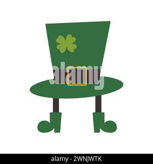 Chapeau vert de Leprechaun et quatre feuilles de trèfle le jour de la Saint Patrick Illustration de Vecteur