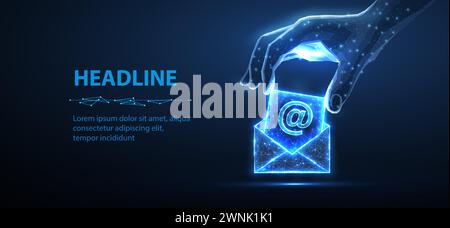 Main numérique mettre la lettre dans l'enveloppe. AI mailing, icône email, logo de boîte de réception, symbole d'enveloppe Illustration de Vecteur