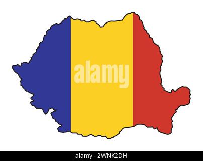 Plan silhouette de la Roumanie avec les couleurs du drapeau national incrusté sur un fond blanc Illustration de Vecteur