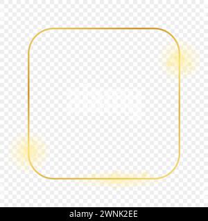Cadre carré arrondi doré brillant isolé sur fond transparent. Cadre brillant avec effets lumineux. Illustration vectorielle. Illustration de Vecteur