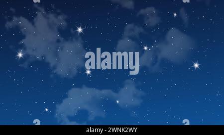 Ciel nocturne avec nuages et nombreuses étoiles. Fond de nature abstrait avec de la poussière d'étoile dans l'univers profond. Illustration vectorielle. Illustration de Vecteur